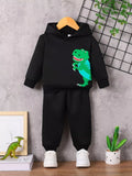 Ensemble hoodie dinosaure graphique et pantalon pour enfant - vue de face - design préhistorique impressionnant - BabyCoton
