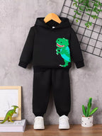 Ensemble hoodie dinosaure graphique et pantalon pour enfant - vue de face - design préhistorique impressionnant - BabyCoton

