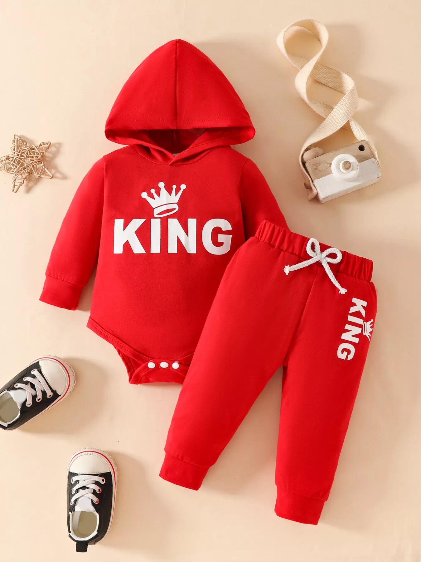Ensemble body manches longues avec capuche et pantalon pour bébé - vue de face - tenue ultra-douce - BabyCoton
