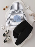 Ensemble hoodie éléphant rayé et pantalon pour enfant - vue de face - design safari adorable - BabyCoton
