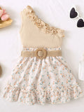 Ensemble haut asymétrique une épaule et jupe imprimée pour petite fille - style unique et tendance - BabyCoton
