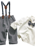 👔 Adorable enfant portant ensemble chemise boutonnée classique élégante col soigné et salopette vintage rétro bretelles ajustables - tenue complète petit gentleman sophistiqué - tissu doux respirant confort - style intemporel raffiné - vêtements premium qualité occasions spéciales BabyCoton Suisse
