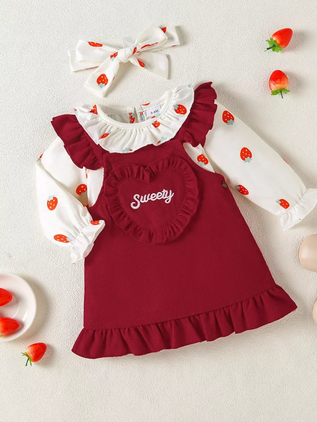 Ensemble Barboteuse Volantée & Robe Cœur avec Bandeau - Adorable pour Bébé - BabyCoton