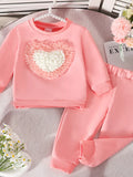 Ensemble haut col rond motif cœur et pantalon pour enfant - vue de face - design tendre et adorable - BabyCoton
