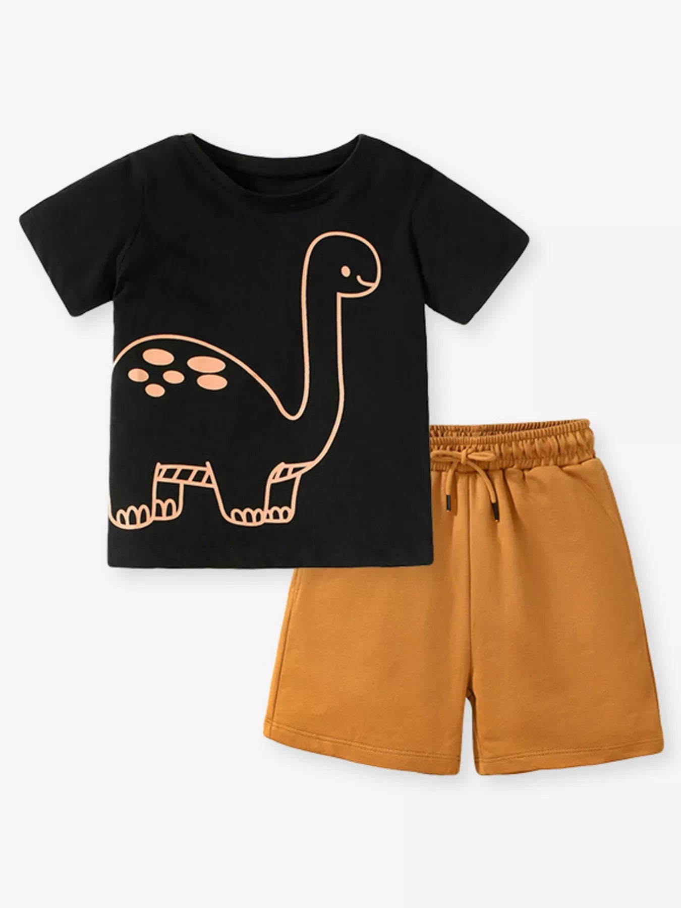 Présentation complète ensemble t-shirt graphique dinosaure et short enfant - parfait pour petits paléontologues
