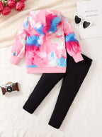 👖 Vue complète ensemble hoodie tie-dye graphique et pantalon coordonné enfant - taille élastique liberté mouvement - coupe confortable créative - tissu doux respirant - style artistique unique tendance - vêtements premium quotidien sorties BabyCoton Suisse
