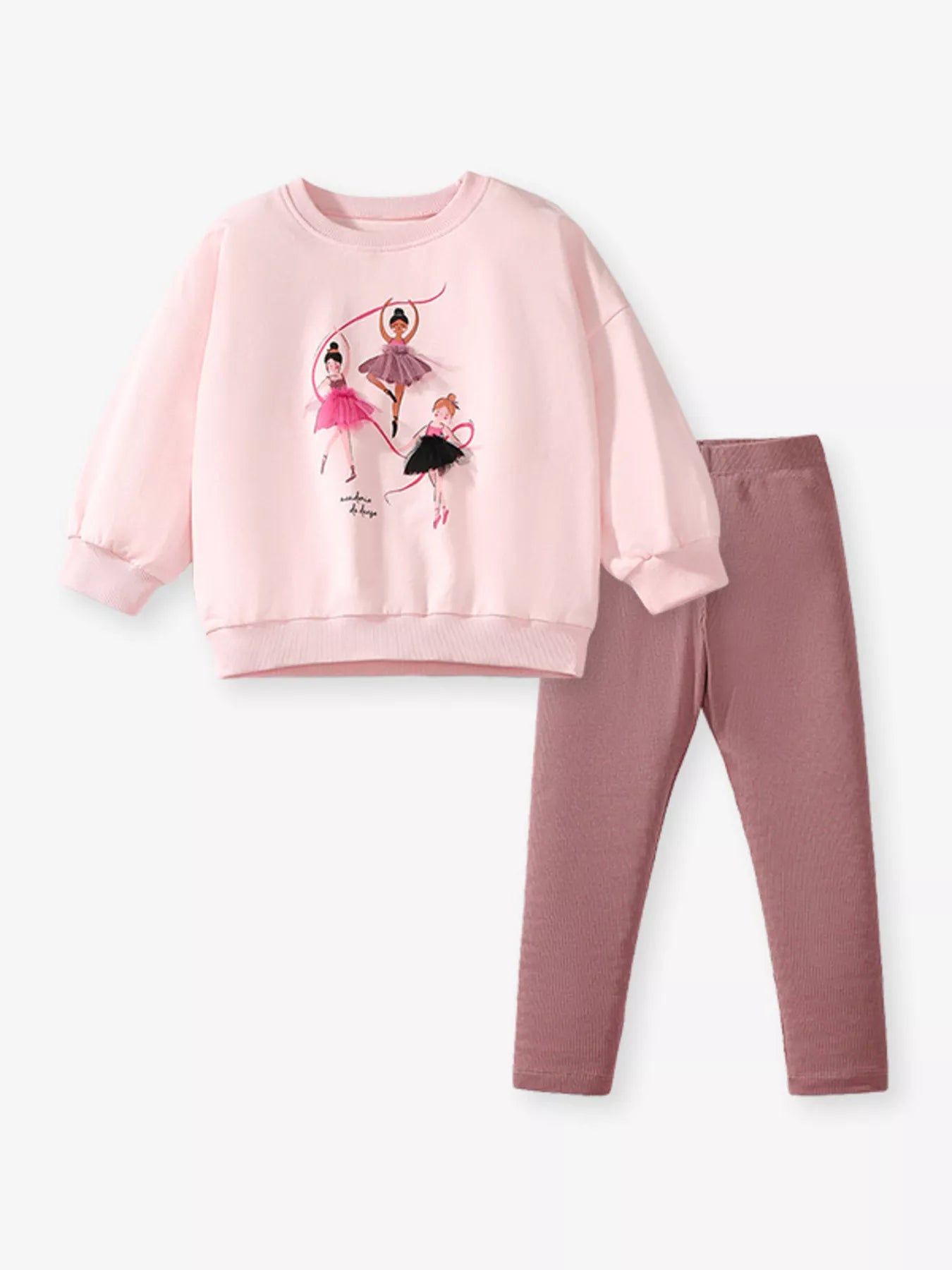 ✨ Vue complète de l'ensemble à plat - sweat ballerine et leggings parfaitement coordonnés pour un look de danseuse harmonieux