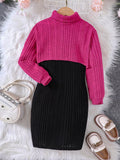 👗 Adorable petite fille portant ensemble robe tricot côtelé bicolore élégante texturée - design moderne sophistiqué contraste couleurs harmonieux - tissu doux extensible confort - silhouette flatteuse féminine - style fashionista tendance - vêtements premium qualité occasions spéciales BabyCoton Suisse
