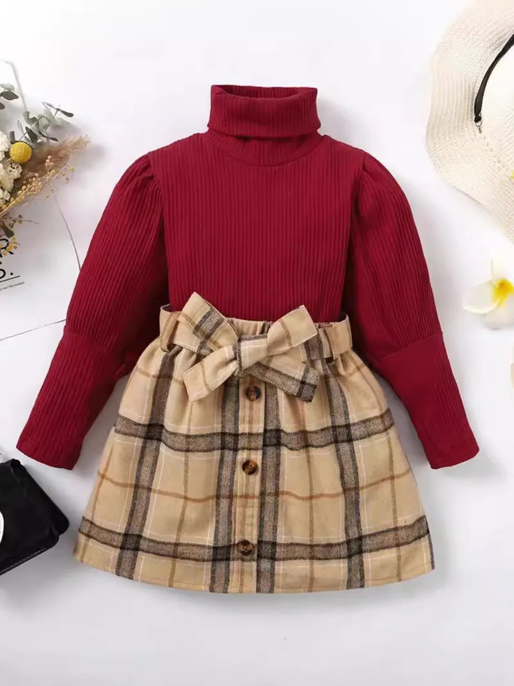 Ensemble col roulé manches longues et jupe pour petite fille - tenue élégante et confortable - BabyCoton
