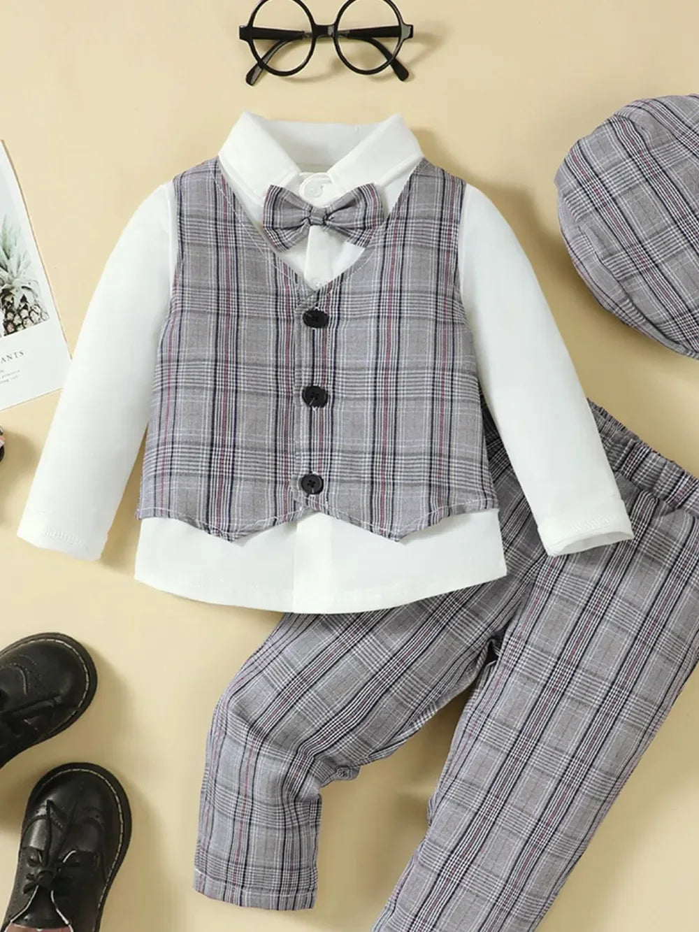Ensemble 4 Pièces Élégant Garçon - Chapeau, Chemise, Gilet & Pantalon - BabyCoton