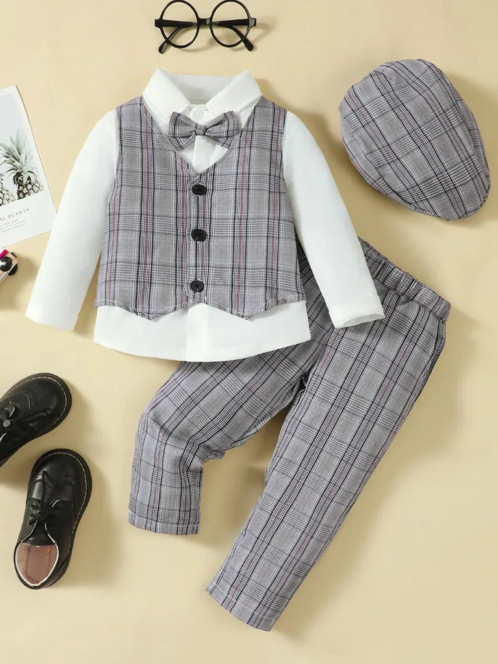 Ensemble 4 Pièces Élégant Garçon - Chapeau, Chemise, Gilet & Pantalon - BabyCoton