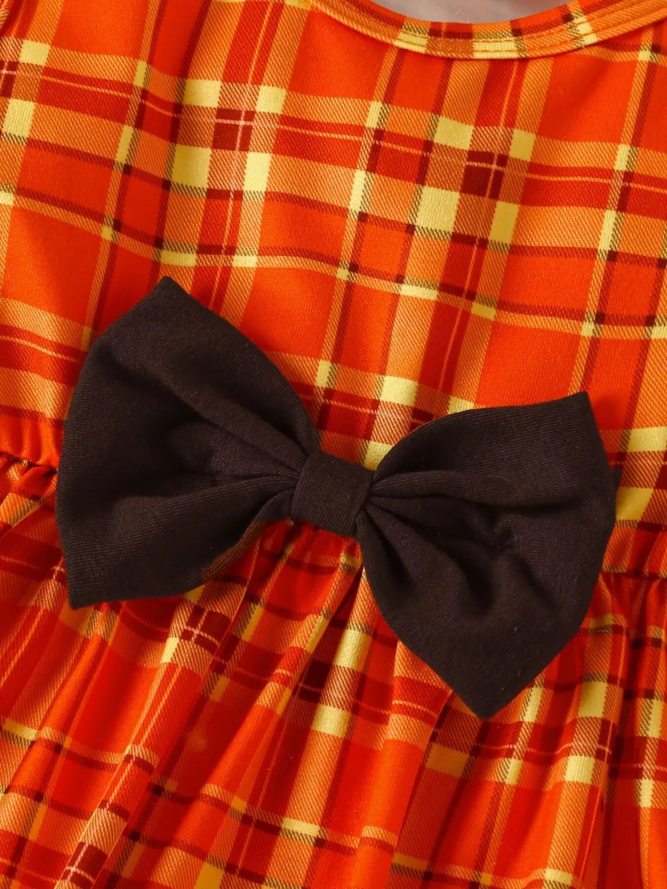 💕 Ensemble 3 pièces robe carreaux dinde brodée porté petite fille - accessoires coordonnés bandeau - look complet festif Thanksgiving - style champêtre élégant - vêtements occasions spéciales BabyCoton Suisse
