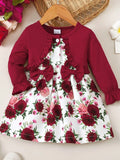 Robe fleurie à volants col rond manches bouffantes pour petite fille - vue de face - style romantique délicat - BabyCoton Suisse
