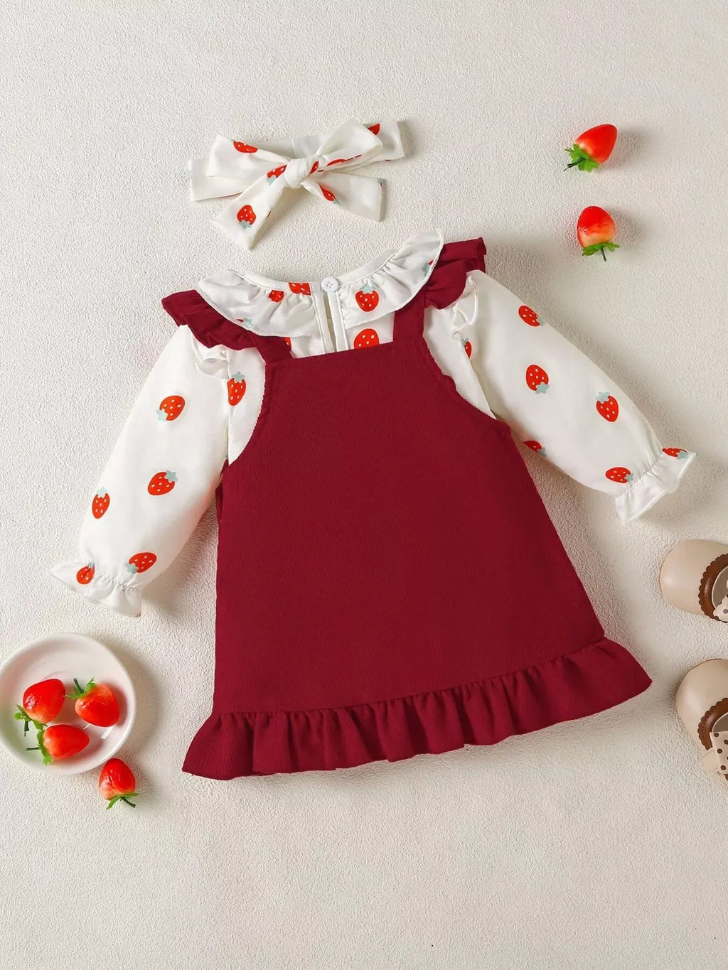 Ensemble Barboteuse Volantée & Robe Cœur avec Bandeau - Adorable pour Bébé - BabyCoton