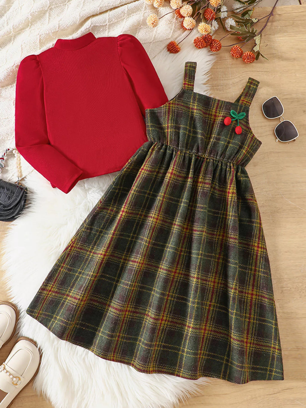 💝 Ensemble fille haut manches longues et robe carreaux parfaitement assortis - Solution complète qui simplifie les matins tout en garantissant un look impeccable
