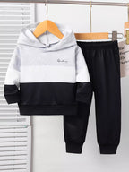 Ensemble hoodie casual color block et pantalon pour enfant - vue de face - design moderne décontracté - BabyCoton
