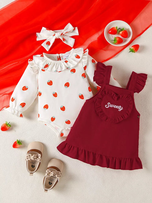 Ensemble Barboteuse Volantée & Robe Cœur avec Bandeau - Adorable pour Bébé - BabyCoton