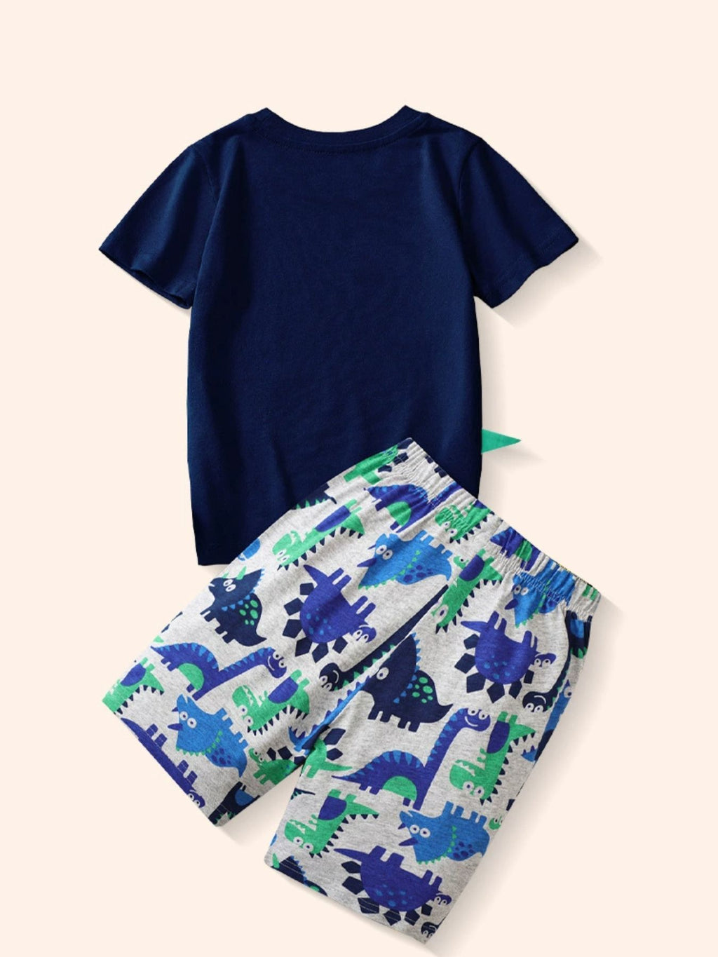 Ensemble dinosaure enfant bleu marine et gris - t-shirt DINOSAUR avec appliqué 3D et short imprimé - tenue confortable pour petits paléontologues - vêtement enfant tendance - BabyCoton
