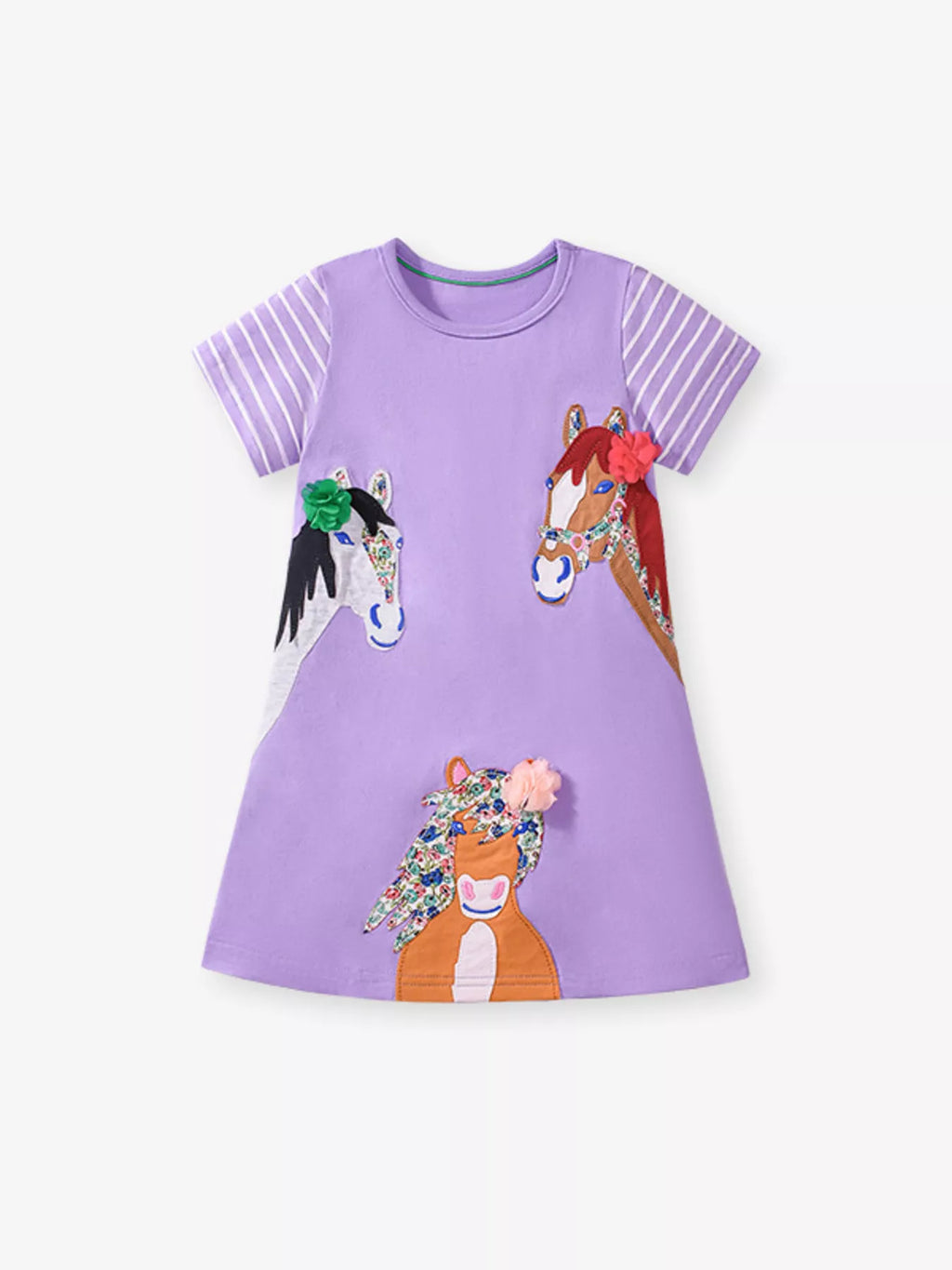 ✨ Vue complète de la robe cheval brodé montrant les poches fonctionnelles et la coupe confortable - 100% coton naturel parfait pour le poney club, l'école et les sorties en famille
