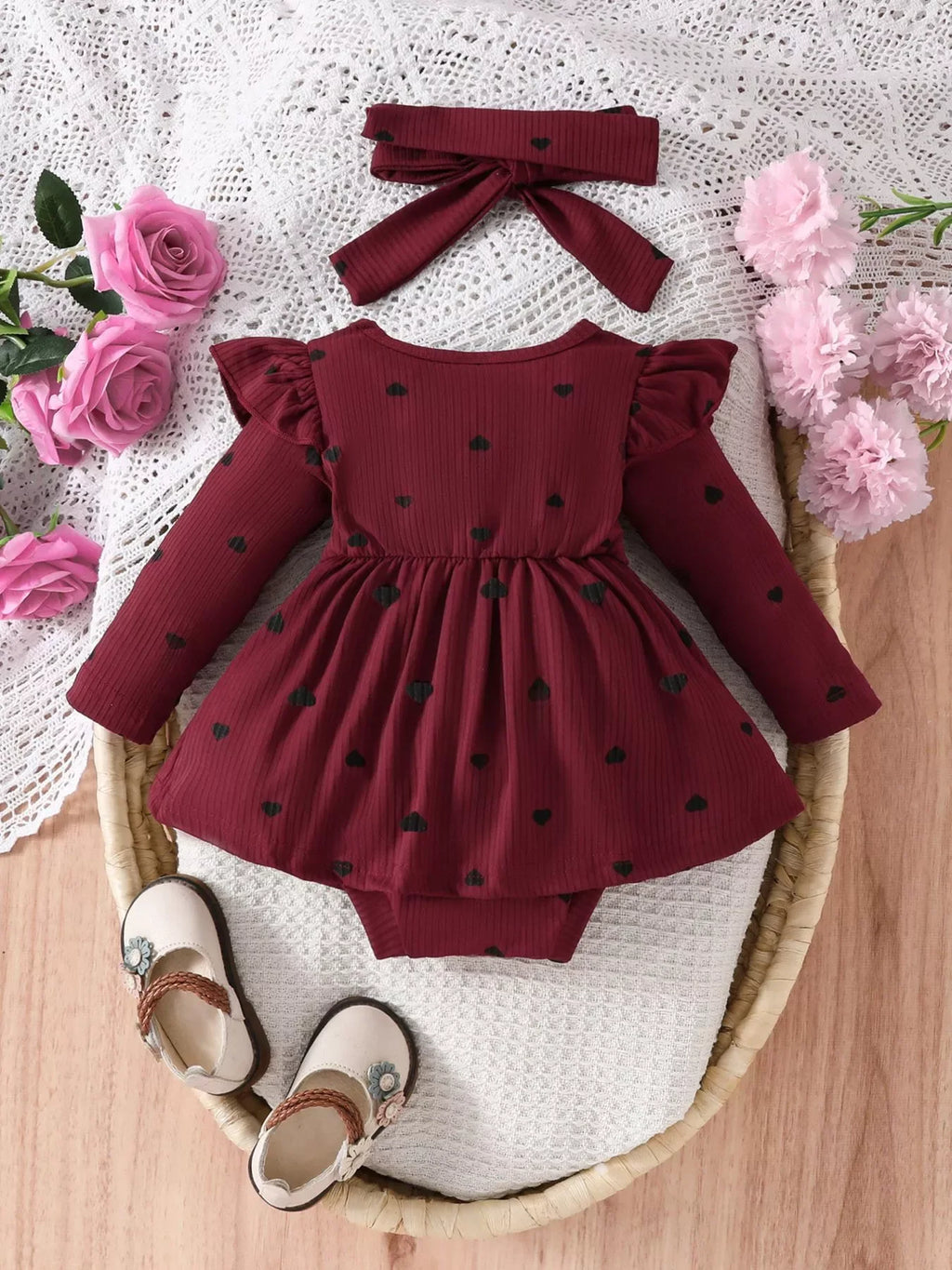 Body-Robe Fille Cœurs Volants avec Bandeau - Adorable & Confortable - BabyCoton