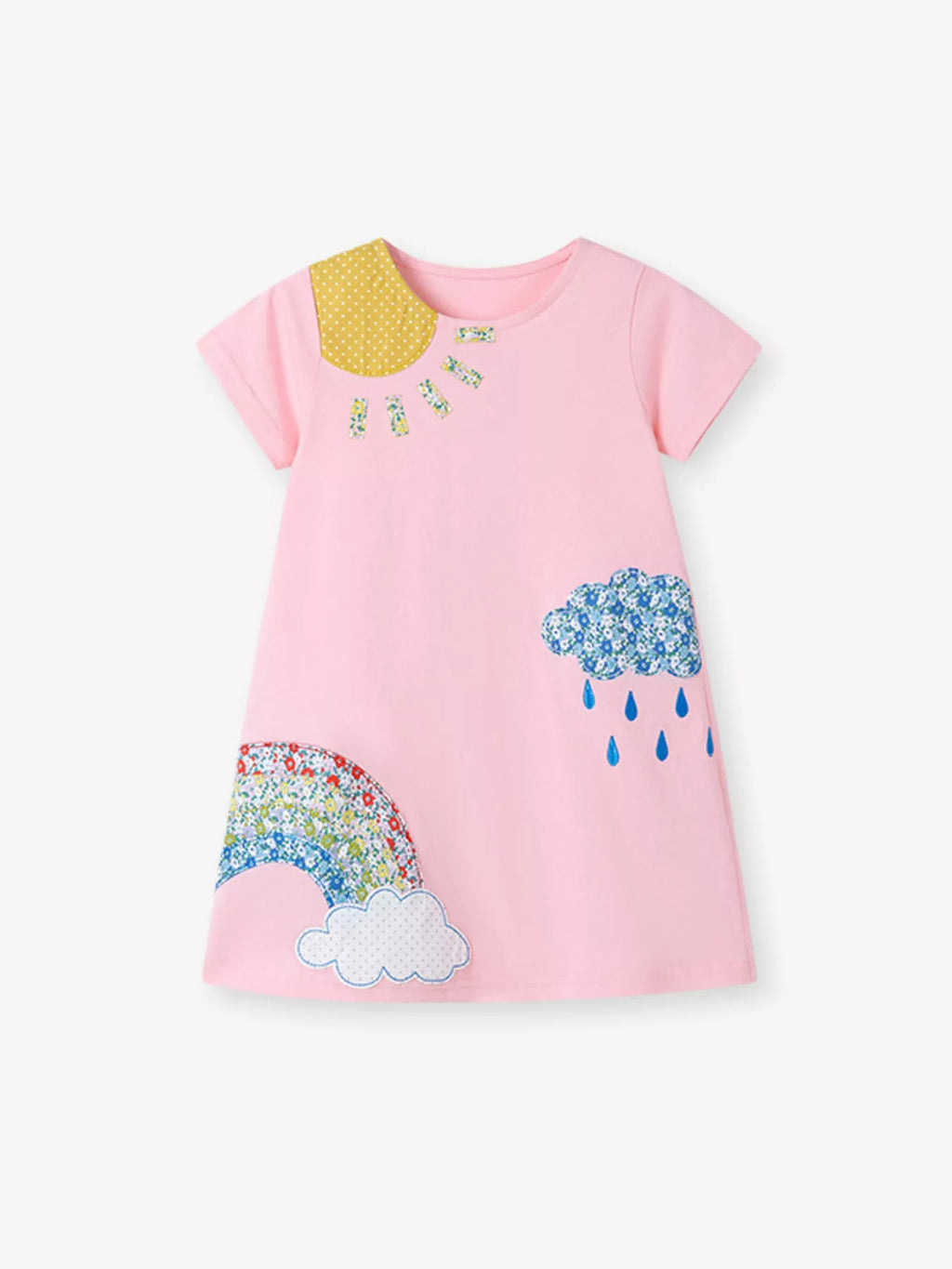 "Robe casual broderie fée rose pour petite fille - Vue de face avec détail broderie enchantée - BabyCoton"


