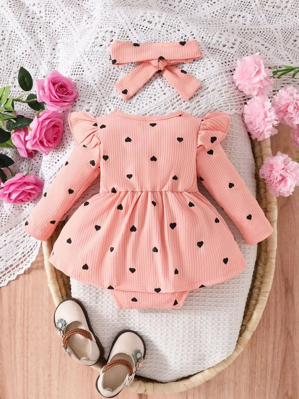 Body-Robe Fille Cœurs Volants avec Bandeau - Adorable & Confortable - BabyCoton