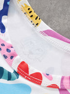T-shirt blanc enfant animaux colorés - imprimé flamants roses léopards singes zèbres multicolores, manches courtes - ensemble avec short assorti - vêtement enfant joyeux - BabyCoton

