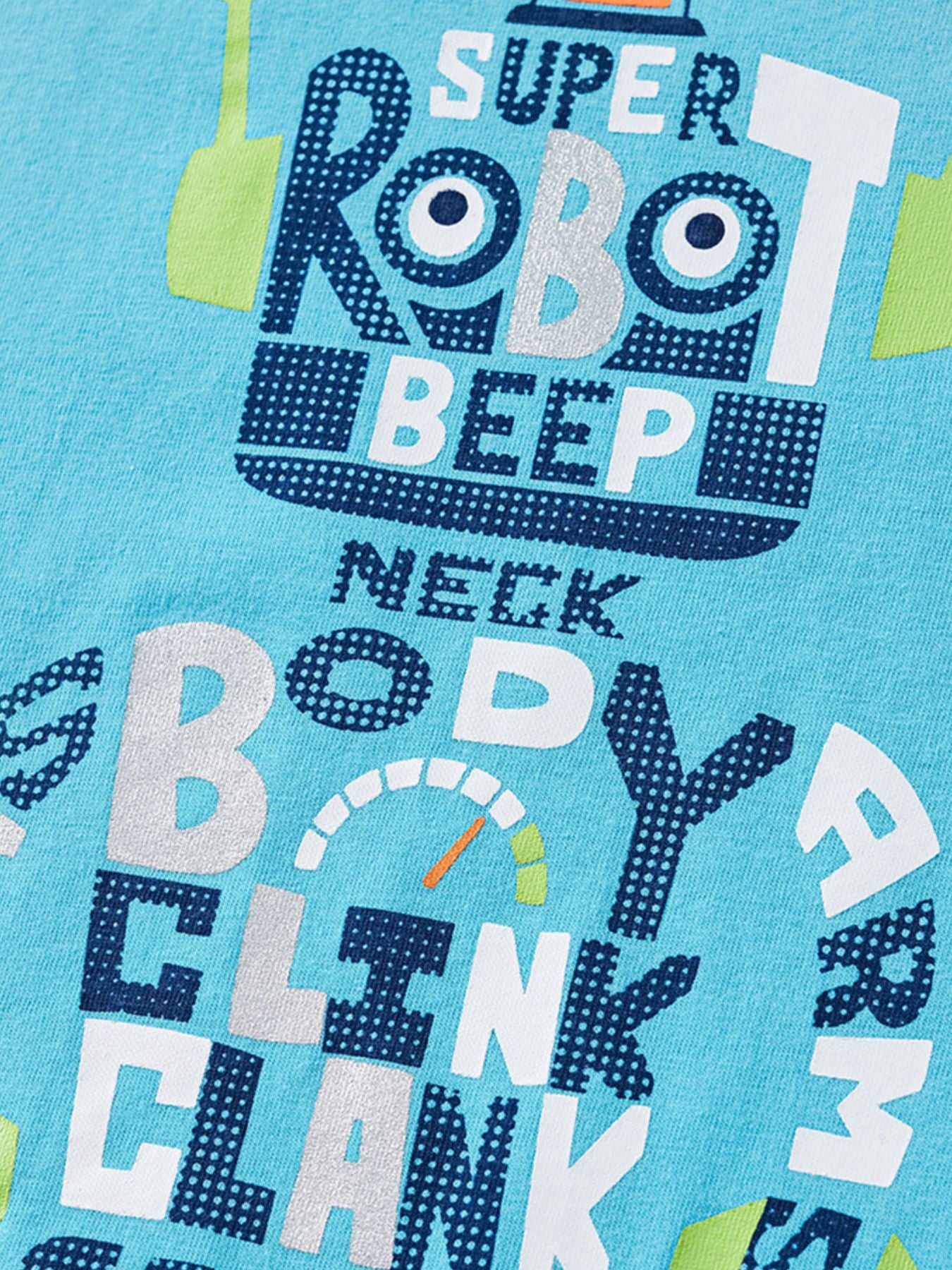 Tenue enfant thème robot futuriste - ensemble 2 pièces t-shirt bleu turquoise robot composé de mots et short à carreaux gris jaune - confort et style créatif pour enfant - BabyCoton
