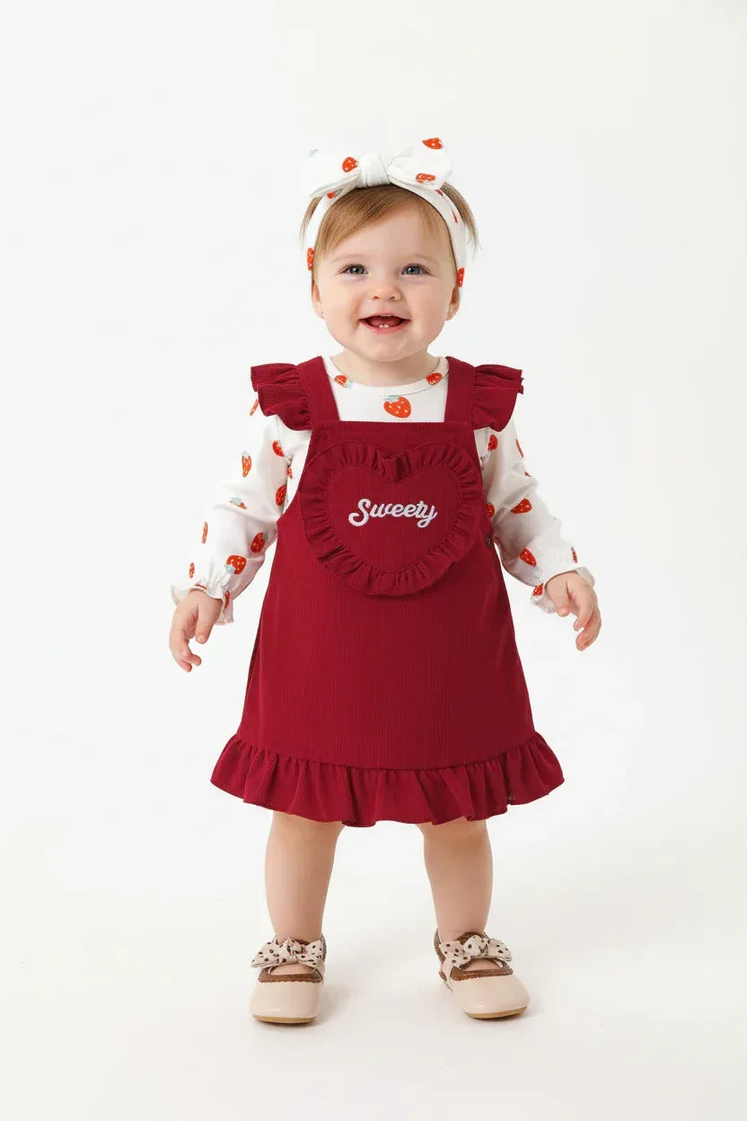 Ensemble Barboteuse Volantée & Robe Cœur avec Bandeau - Adorable pour Bébé - BabyCoton