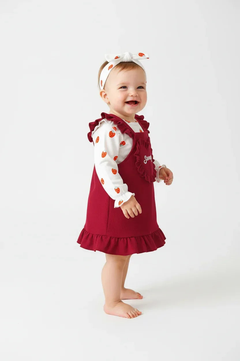 Ensemble Barboteuse Volantée & Robe Cœur avec Bandeau - Adorable pour Bébé - BabyCoton