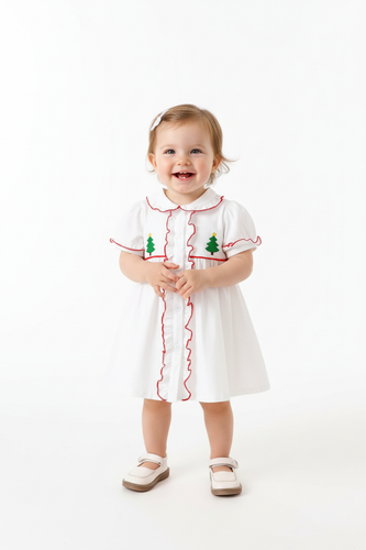 Robe Sapin de Noël Brodé à Volants - Magie Festive pour Bébé