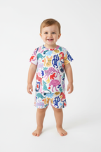 Enfant en ensemble animaux colorés blanc - détail motifs flamants roses léopards singes zèbres - BabyCoton