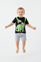 Enfant en ensemble DINO PIZZA noir - saut joyeux - tenue enfant active - BabyCoton