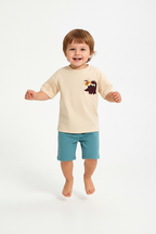 Enfant en ensemble dinosaure beige et bleu - saut joyeux - tenue été enfant active - BabyCoton