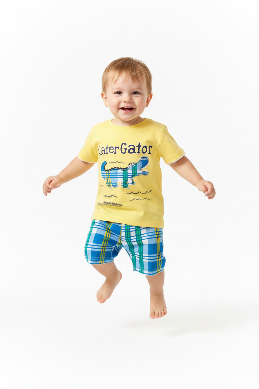 Enfant en ensemble Later Gator jaune - saut joyeux - tenue enfant active - BabyCoton