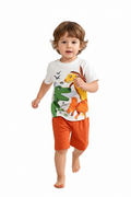 Enfant en ensemble trois dinosaures blanc - pose en course dynamique - tenue enfant confortable - BabyCoton