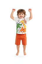 Enfant en ensemble trois dinosaures blanc - saut joyeux - tenue enfant active - BabyCoton