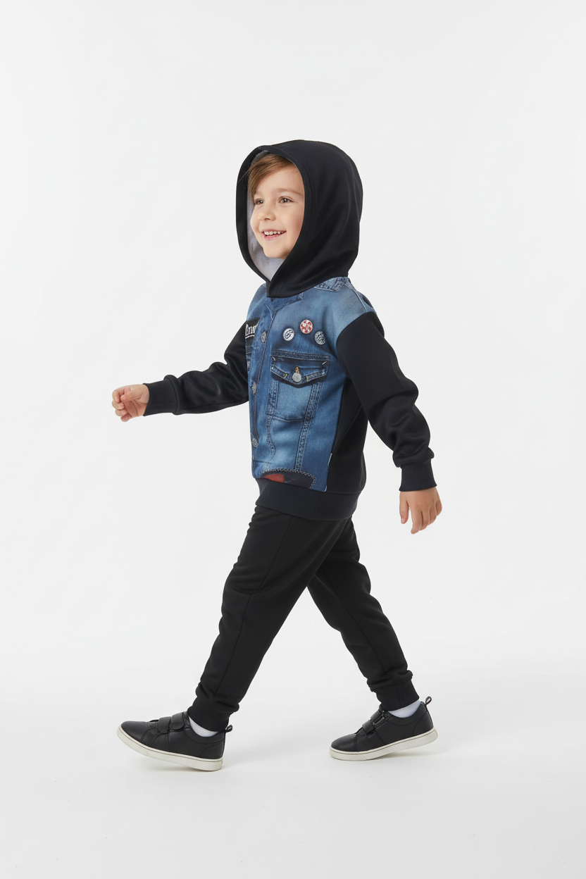 Enfant marchant avec ensemble Beloved et capuche - vue latérale