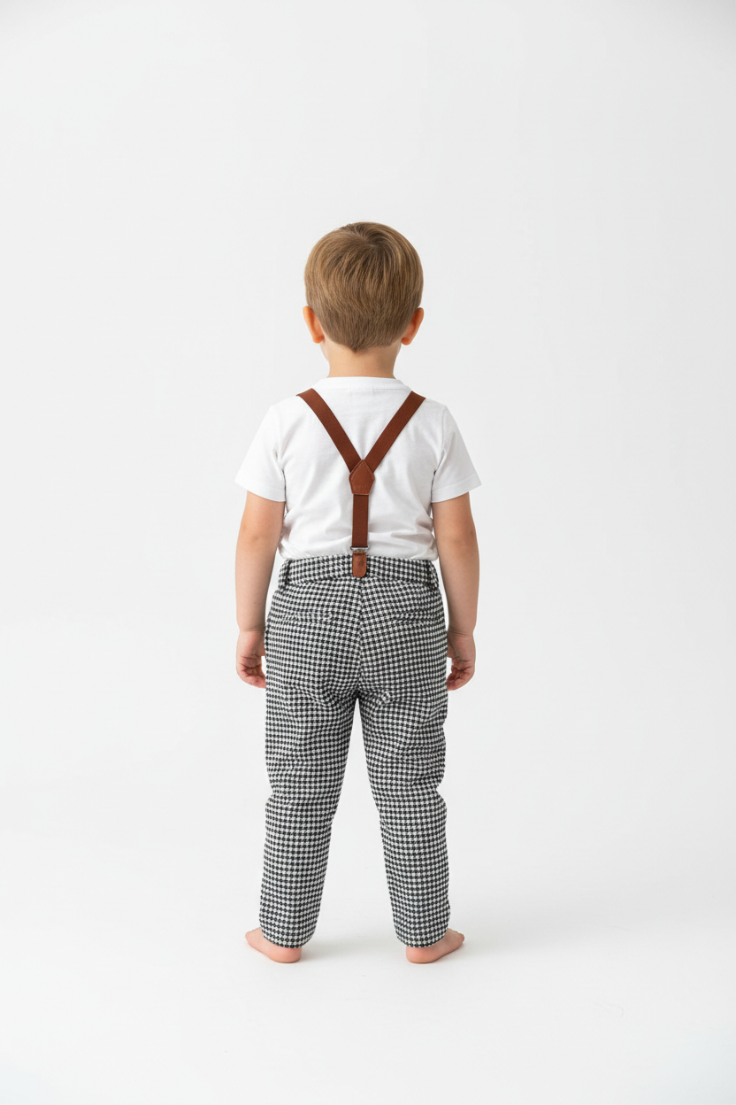 Enfant portant ensemble vintage vue de dos fond blanc