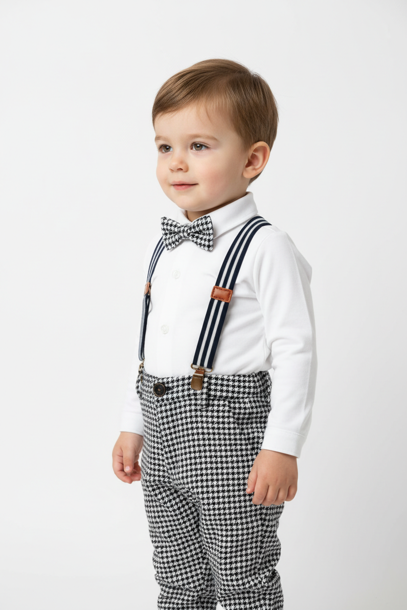 Enfant portant ensemble vintage vue trois-quarts fond blanc