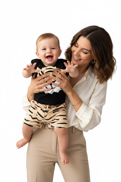 Ensemble bébé garçon tigre noir — t-shirt graphique tigre et short rayures, tenue été 12-24 mois