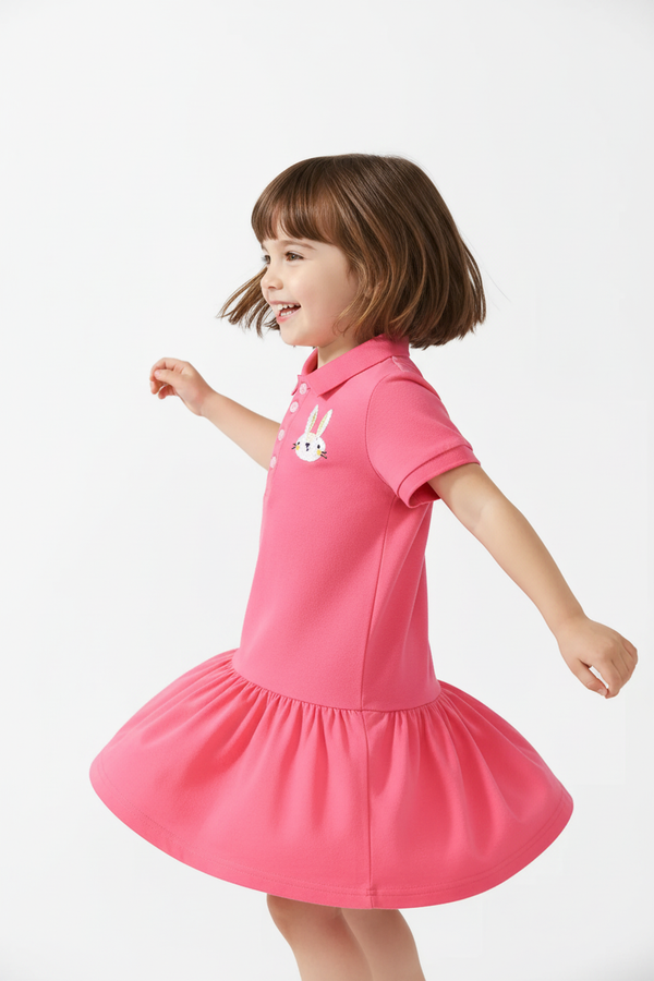 Robe Polo Broderie Lapin - Fillette qui danse profil