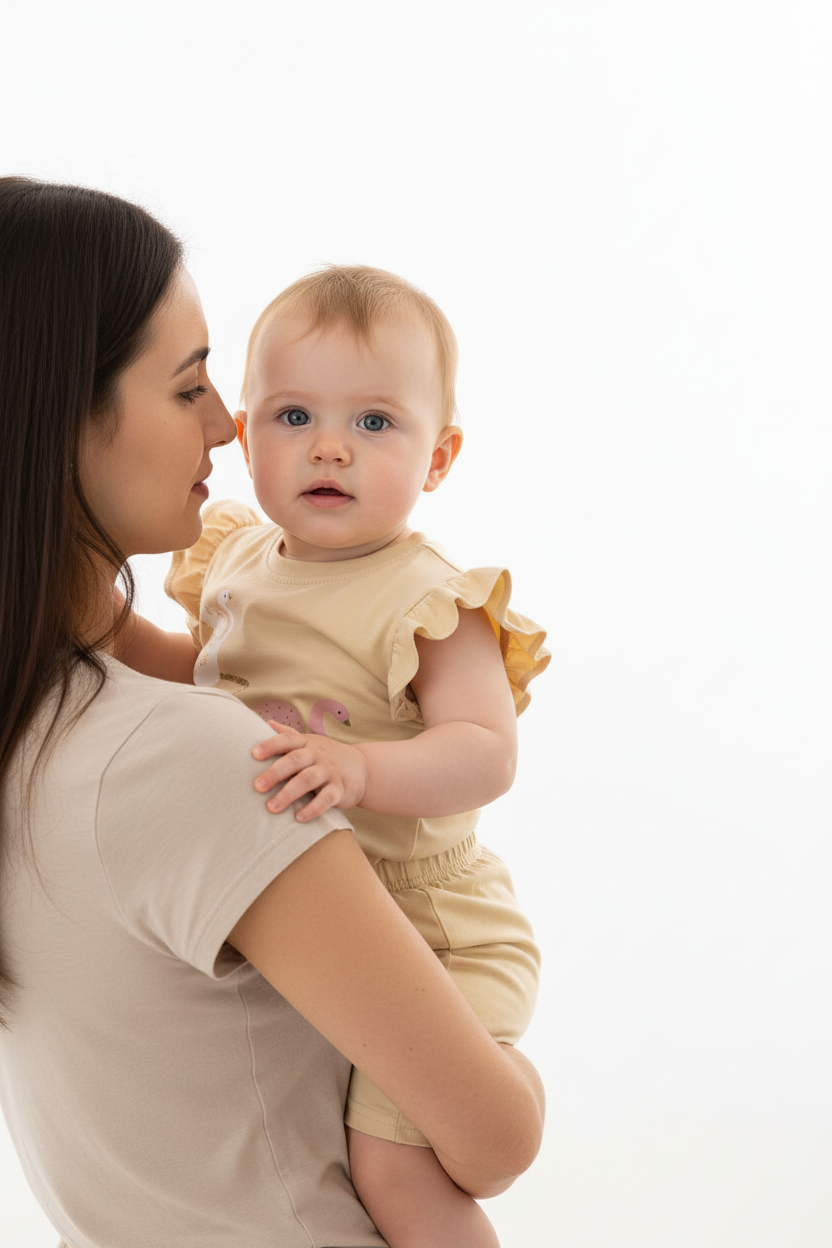 Tenue été bébé fille — top volants cygne beige et short élastiqué, look boutique premium 18 mois